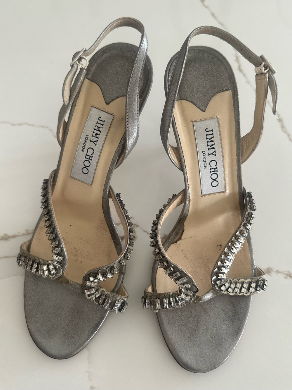 Jimmy Choo Metallic Silver Slingback Heels - Picture 3 of 13